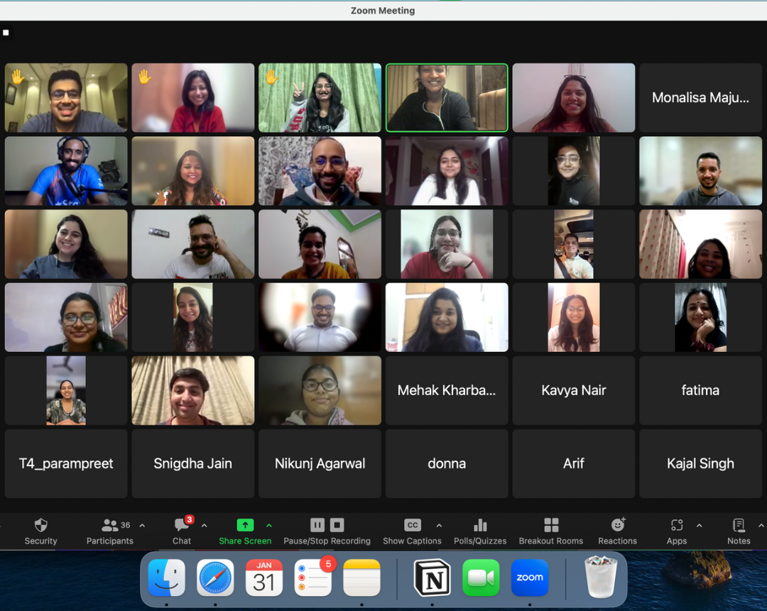 A live cohort call in session on Zoom